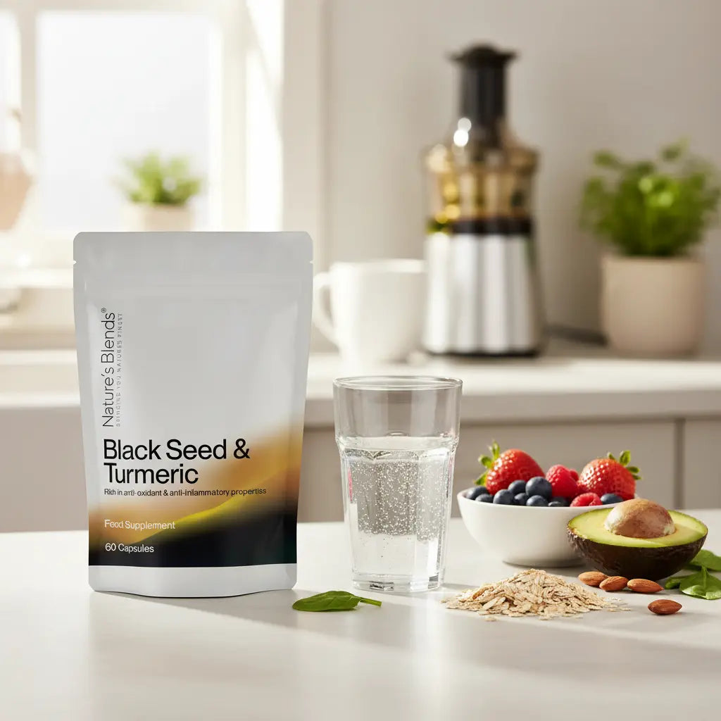 Black Seed Turmeric Kitchen Setting
Black Seed & Turmeric Vegan Capsules, 1 Pack