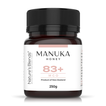 Nature's Blends Manuka Honey 83+ MGO 250g jar transparent background – UK