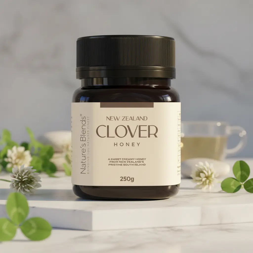 Nature's Blends Clover Honey 250g raw New Zealand jar lifestyle – UK