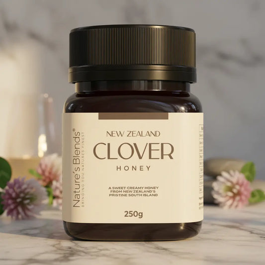 Nature's Blends Clover Honey 250g raw New Zealand close-up jar – UK