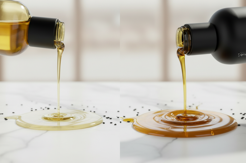Thin Watery vs Thick Viscous Premium Black Seed Oil Pour